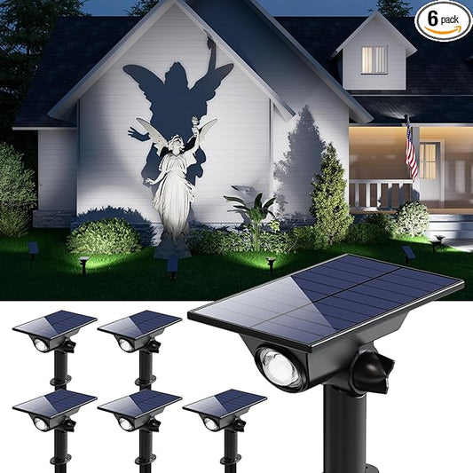 6 Pack Solar Power Spot Lights Outdoor Waterproof LED Dusk to Dawn Landscape Spotlight Lamp for Outside Yard, Tree, Flag, Plants, Garden, Statues, Outside, 3 Modes, 18 Hours Accent Ambient Lighting GVSHINE