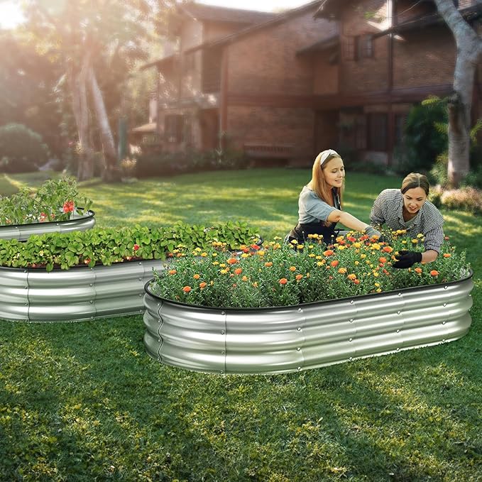 Raised Garden Bed Kit, 6x3x1 ft Galvanized Planter Box Outdoor with Safety Edging, Large Metal Raised Beds for Gardening Vegetables Flower Herb (Silver) Winpull