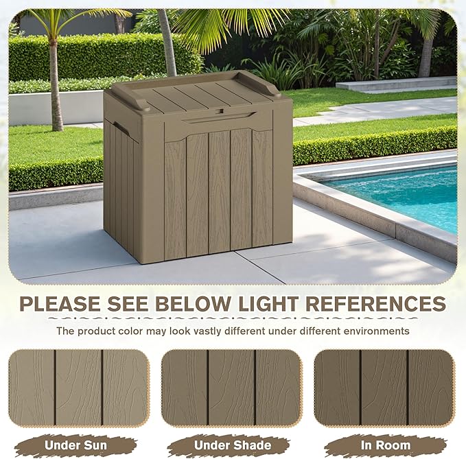 JUMMICO 31 Gallon Resin Deck Box Waterproof Indoor Outdoor Storage Boxes for Patio Furniture Cushions and Garden Tools (Light Brown, 31gallon-2 Packs) JUMMICO