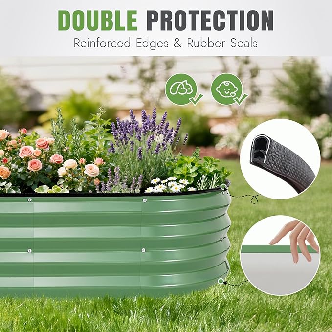 INNO STAGE 3Pcs Galvanized Raised Garden Bed Kit, Outdoor Metal Raised Garden Beds for Vegetables, Rust-Resistant & Easy Assembly, 4x2x1ft Oval Raised beds for Gardening, Flowers, Herbs (Olivergreen) INNOSTAGE