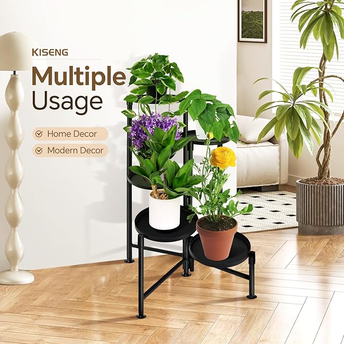 5 Tier Plant Stand Indoor, Metal Corner Plant Shelf Outdoor, Foldable Tall Plant Rack for Mutiple Plants, Flower Pot Holder Display Stand for Living Room Patio Home Decor for Gatdening KISENG