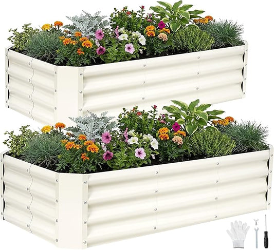 INNO STAGE 2Pcs Galvanized Raised Garden Bed Kit, 4x2x1FT Metal Raised Garden Beds for Vegetables, Rust-Resistant & Easy Assembly, Outdoor Raised Beds for Gardening, Flowers, Herbs (White) INNOSTAGE