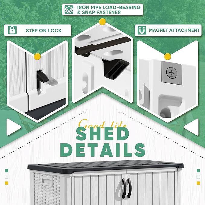 Devoko Outdoor Storage Cabinet 26 Cu Ft with Lockable Doors, Horizontal Storage Shed Waterproof Patio Tools Storage Box for Sofa Cushions, Gardening Tools and Accessories (White) DEVOKO