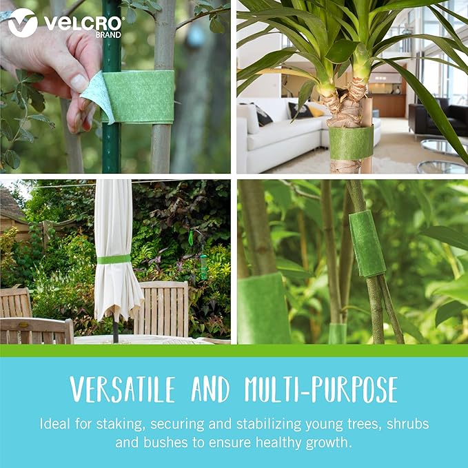 Velcro Brand ONE-WRAP Ties | Tree and Plant Supports for Effective Growing | Strong Gardening Grips are Reusable and Adjustable | Cut-to-Length, 18 ft x 2 in, Green-Recycled Plastic VELCROBrand