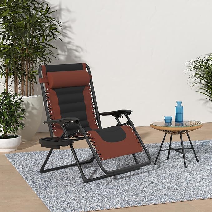 Best Choice Products Oversized Padded Zero Gravity Chair, Folding Outdoor Patio Recliner, XL Anti Gravity Lounger for Backyard w/Headrest, Cup Holder, Side Tray, Polyester Mesh - Rust/Black BestChoiceProducts