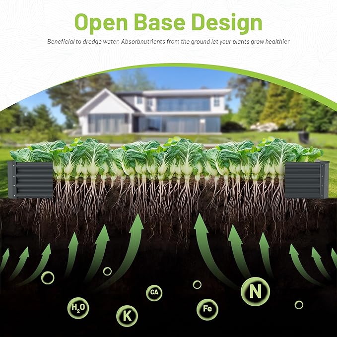 2PCS 8x4x1FT Galvanized Raised Garden Bed, Galvanized Planter Raised Garden Boxes Outdoor, Large Metal Raised Garden Beds for Vegetables-Grey AyenGuard