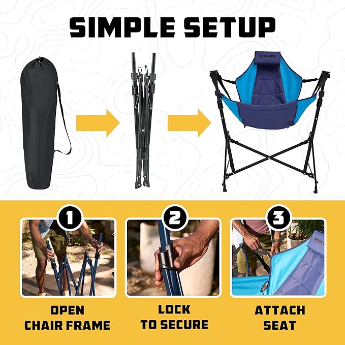 Wise Owl Outfitters Hammock Chair for Adults – Comfortable Portable Folding Rocking Camping Chair with Carry Bag – Great for Lawn, Campsite & Outdoors WiseOwlOutfitters