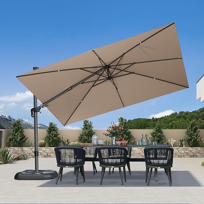 PURPLE LEAF 11' X 8' Left-right Tilting Patio Umbrella Outdoor Cantilever Swivel Rectangle Umbrella with Tilt Aluminum Offset Umbrella with 360-degree Rotation for Garden Deck Pool Patio Beige PURPLELEAF