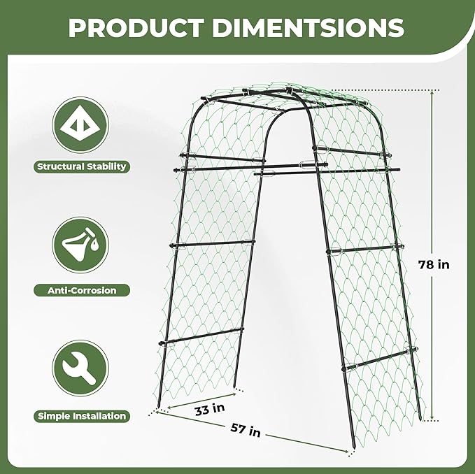 Garden Arch Plant Trellis for Climbing Plants Outdoor, Cucumber Trellis for Raised Bed, Grape Metal,Arbor Trellis Plant Support Flower Vegetables,Tomato Black,6.7FT Rust-Proof AlisisFores