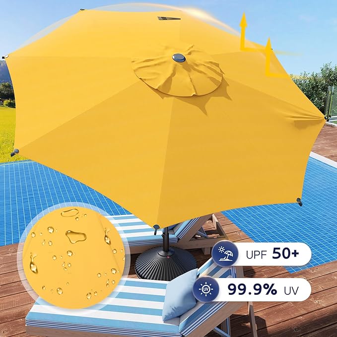 Abba Patio 9FT Lyon Outdoor Patio Umbrella Outdoor Table Umbrella with Crank Market Umbrella 8 Sturdy Ribs UV Protection Waterproof and Push Button Tilt for Garden Deck Backyard Pool,Yellow AbbaPatio