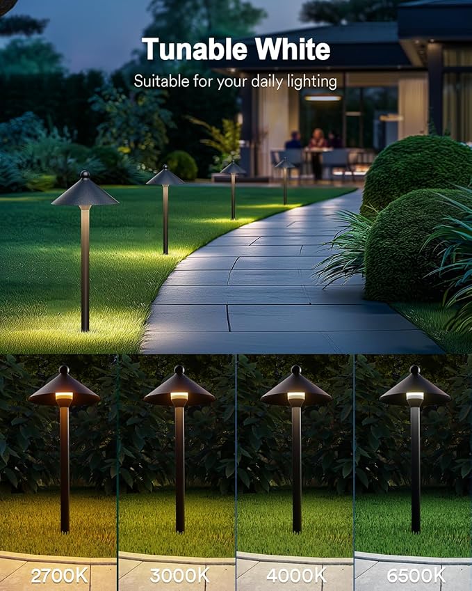 Lumary Smart Low Voltage Pathway Lights 24V 2000LM, Landscape Path Lights with RGBAI Color Changing, App/Remote Control, IP65 Waterproof Walkway Lights for Yard Driveway Garden, 4 Pack, Black Aluminum Lumary