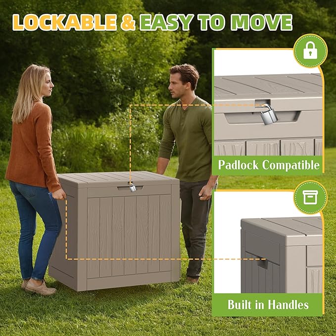 30 Gallon Outdoor Storage Box Weather Resistant UV Protection Waterproof Resin Deck Box for Garden, Patio, Porch, Delivery(Gray，30 Gallon) KFY