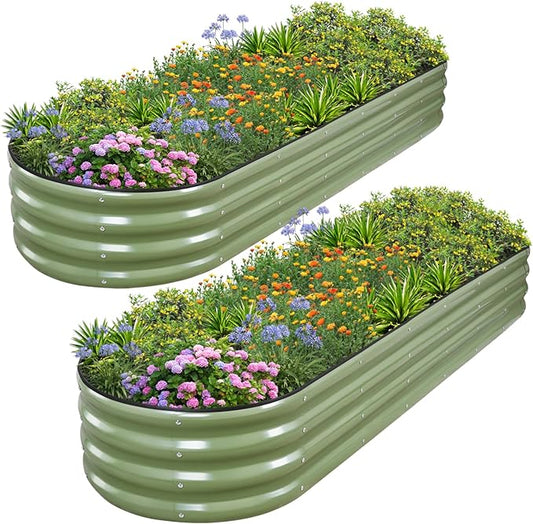 1MORE Galvanized Raised Garden Bed- Planter Garden Boxes Outdoor, Raised Beds for Gardening,Metal Garden Bed Kit for Vegetables Flower, Planter Raised Beds.8x2x1ft Green-2pcs 1MORE