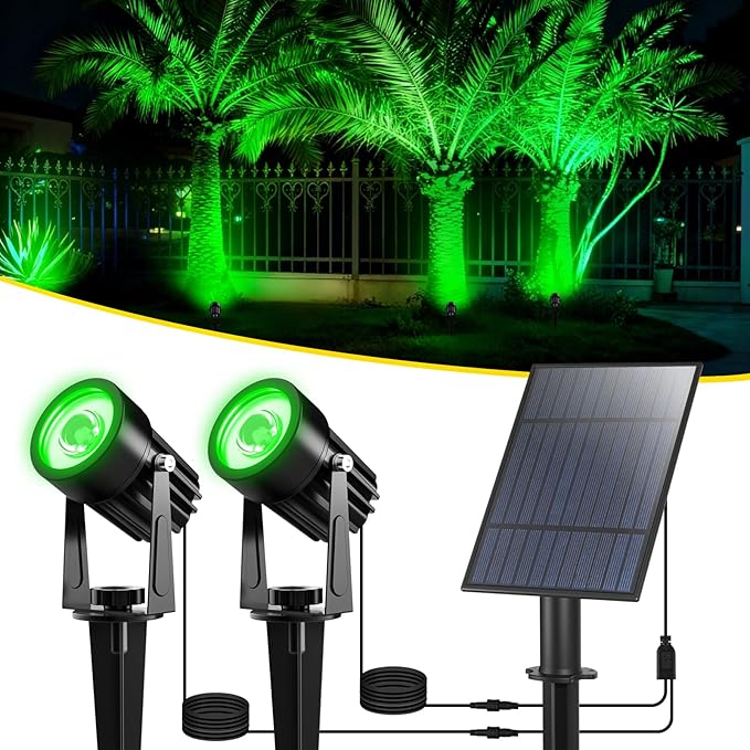 T-SUN Green Solar Spotlights, 2-in-1 Outdoor Waterproof Solar Landscape Spotlights for Garden, Yard, Halloween, Christmas Decor(Green) T-SUN