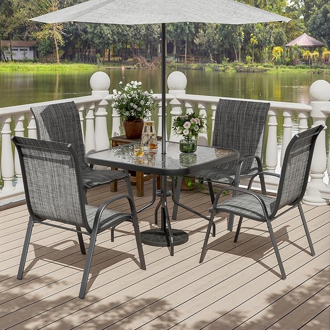UDPATIO Patio Chairs Set of 4, Stackable Outdoor Dining Chairs with High Back, Textilene Fabric Breathable Outdoor Chair All Weather, 350LBS Capacity for Garden, Backyard (Dark Grey) UDPATIO