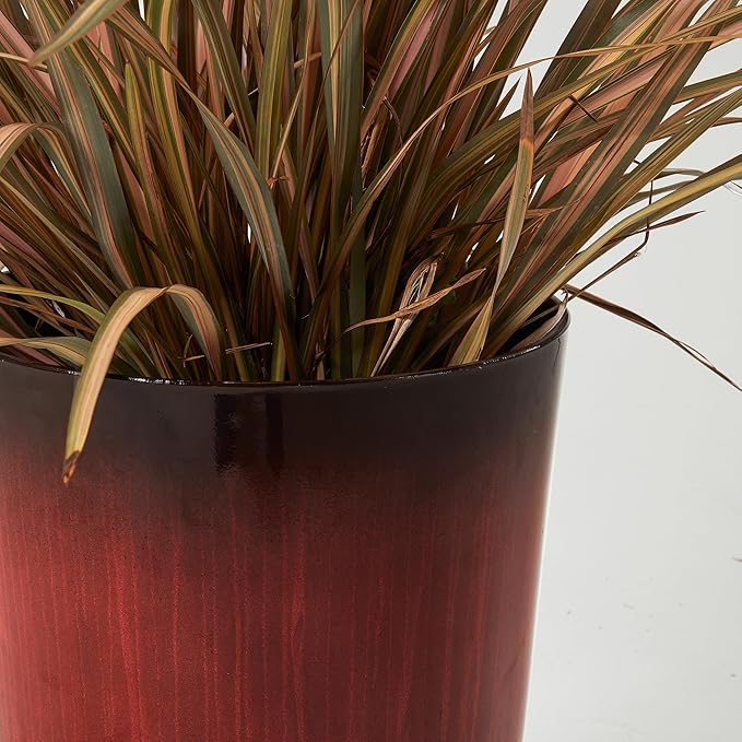 Worth Garden 23.5" H. Large Plastic Planters - Set of 2 Gradient Red Glossy Smooth Finish - Tall Plant Pots for Indoor & Outdoor Use - Decorative Lightweight Flower Pots for Front Porch, Patio, Deck WORTH