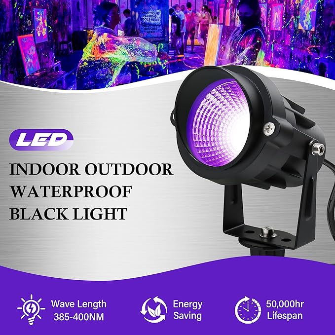 Halloween Outdoor Blacklight Spotlight,12W Outdoor Black Lights for Glow Party,Purple LED Landscape Lighting for Yard Garden Poster Bar Decoration,4Pack Qeeanmo