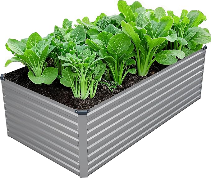 6x3x2FT Galvanized Raised Garden Bed Kit,Vegetable Plant Boxes-Rectangle Metal Flower Box,Large Planter Raised Beds Outdoor Garden for Planting,Fruit,Herb-Silver DIIYIV
