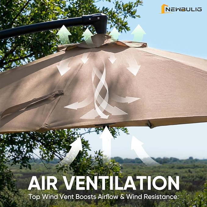 NEWBULIG 10FT Patio Umbrella, Offset Cantilever Outdoor Patio Table Umbrella, UV Protection, Fade Resistant Fabric, Easy Tilt Adjustment for Pool, Deck, Garden, Backyard NEWBULIG