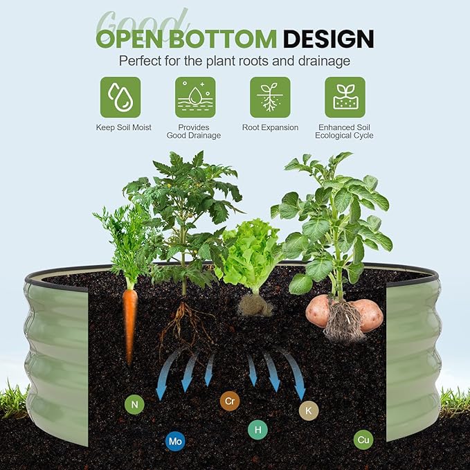 G GOOD GAIN Round Raised Garden Bed - 2Pcs 3x3x1ft Galvanized Steel Planter Boxes Outdoor with Rubber Edge Trim | Metal Raised Beds for Gardening Vegetables Flowers Fruits Herbs (Olive Green) GGOODGAIN