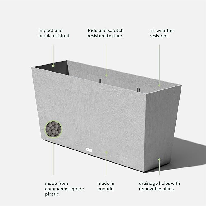 Veradek Midori Long Trough Planter (Light Grey, 39 inch - 2 Pack with 2 Saucer Trays) VeradekOutdoor