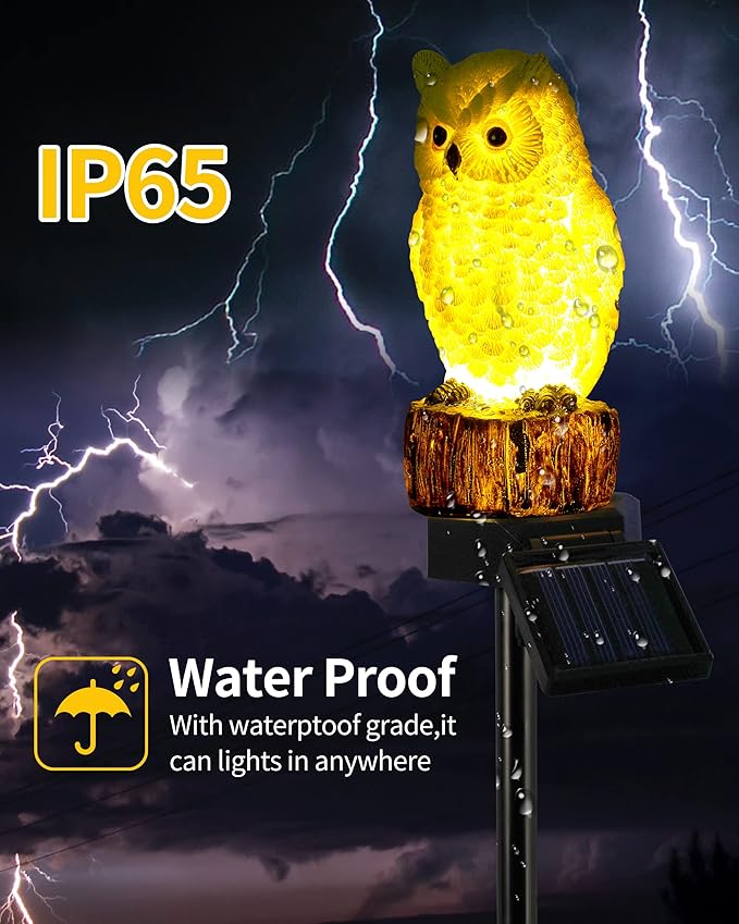 iStatue 4PC Solar Owl Garden Stake Lights Gifts for Women Mom Dad Mother's Day Realistic Resin Owl Outdoor Garden Decor, Warm Glow LED for Lawn Yard Pathway (4-Pack, Owl) iStatue