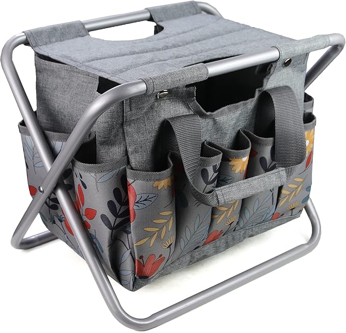 MDSTOP Folding Gardening Stool with Detachable Storage Tote Bag, Gardening Tools Set Organizer for Fishing Outdoor Sports Hiking Camping Garden, Gardening Gifts for Mom/Dad, Without Tools (Aluminum) MDSTOP