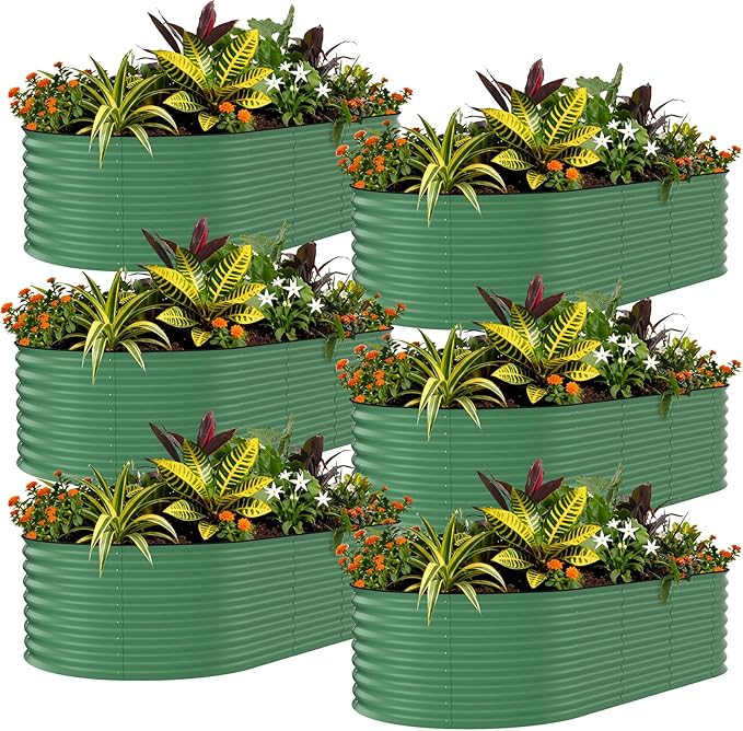 Garvee 6 Pack Galvanized Raised Garden Bed, 8x2x1.5 ft Metal Planter Box for Flowers Vegetables, Rust-Resistant Raised Garden Beds for Gardening, Easy Assembly Outdoor Garden Box & Planters, Green Garvee