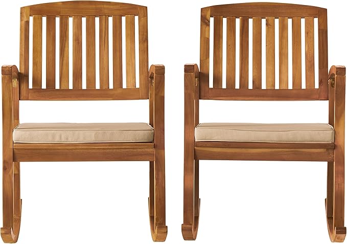 Christopher Knight Home Selma Acacia Rocking Chairs with Cushions, 2-Pcs Set, Teak Finish ChristopherKnightHome