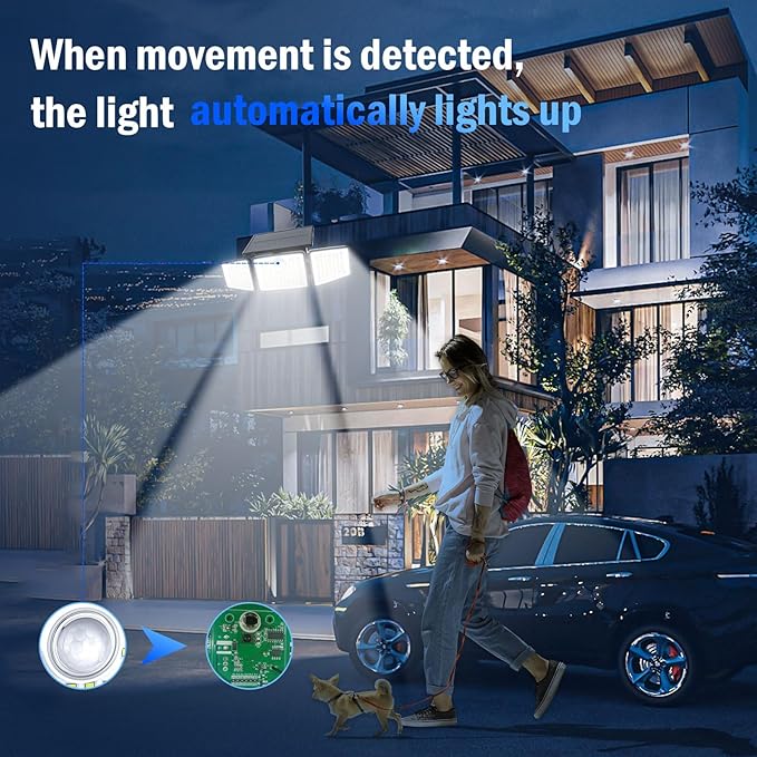 2500LM Solar Lights Outdoor with Motion Sensor,3 Head 270° Wide Angle Street Area Lights,IP65 Waterproof Security Lighting with 3 Modes(Remote,3 Pcs) ChargebySunLightUpHome