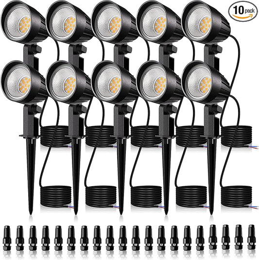 MEIKEE 15W 1500LM Low Voltage Landscape Lighting 12-24V Warm White LED Landscape Lights IP66 Waterproof Outdoor Garden Spotlights Pathway Tree Wall Fence Flood Lighting(10 Pack) MEIKEE