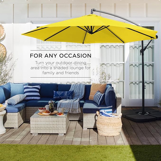 Best Choice Products 10ft Offset Cantilever Hanging Market Patio Umbrella, 8 Sturdy Ribs, Easy Adjustment - Yellow BestChoiceProducts