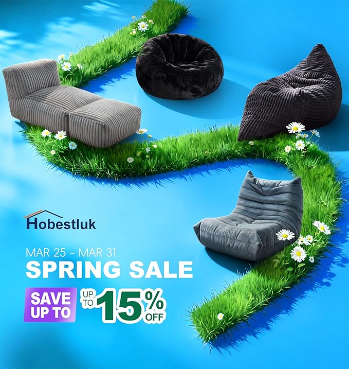 Hobestluk Bean Bag Chair Big Bean Bag Lounger for Adults Bean Bag Couch with Memory Foam Filled for Living Room, Bedroom or Balcony (Chevron Plush Grey) YourHomeDeservesMore