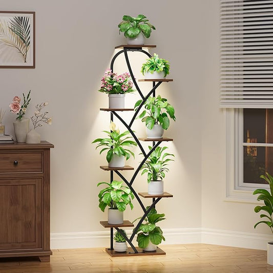 Plant Stand Indoor With Grow Lights - Corner Plant Stand For Indoor Plants, 51" Lighted Plant Shelf Indoor, 8 Tiered Tall Flower Holder, Dsiplay Rack For Living Room, Hallway, Home Décor Rootora