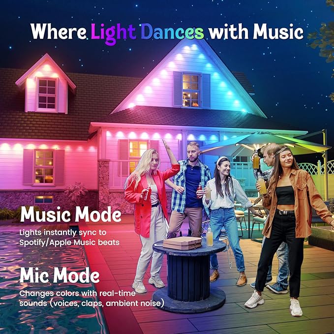 Fitop Permanent Outdoor Lights, 200FT RGB Smart LED Eaves Light, IP67 Waterproof Outdoor Strip Lights, 16 Million Colors, Extendable, App/Remote Control, Music Sync Fitop