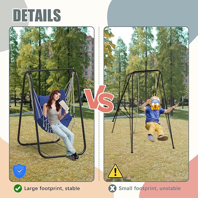 G TALECO GEAR Hammock Chair with Stand,Heavy-Duty and Rustproof Hanging Chair with Stand,Hammock Swing Chair Stand,for Indoor Outdoor Patio Yard Garden Porch (Blue) TalecoGear