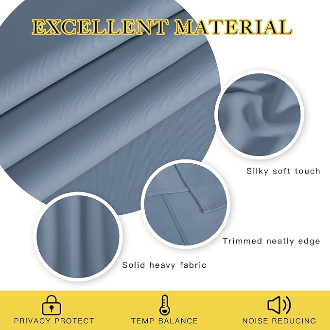 NICETOWN Room Divider Curtain 132 Inches Long, Wide Blackout Sliding Door Curtain for Bedroom, Room Darkening Privacy Window Curtain for Patio Door (1 Panel Set, Stone Blue, 80 x 132 Inch) NICETOWN