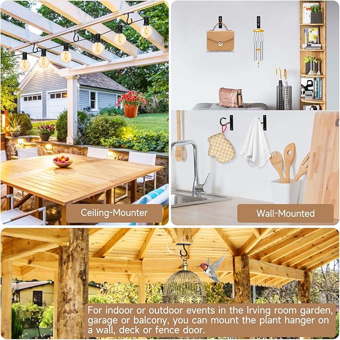 Ceiling Hooks for Hanging Plant, Hanger for Indoor and Outdoor Plant Pots Holder, Wall Hook for Planters, Flower Basket, Wind Chimes, Lanterns, Lights, Bird Feeders, Home Decor-2.5Inch 2Pack AnDocK