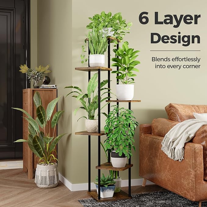 Bamworld Tall Plant Stand Indoor 6 Tier Plant Holder for Multiple Plants Corner Shelf Stand for Patio Garden Balcony Living Room Bedroom Brown Bamworld