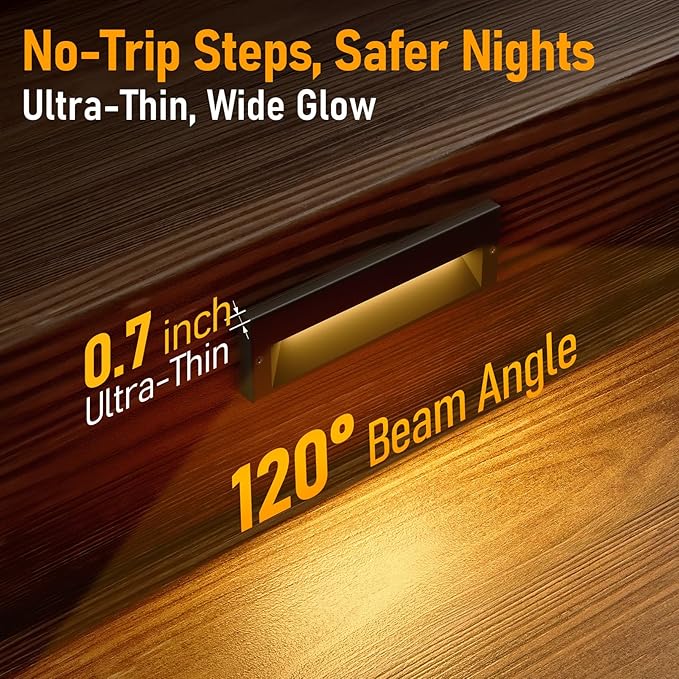 LEONLITE 10.6 Inch 5CCT LED Low Voltage Step Lights, 12–24V AC/DC 6W Surface Mount Ultra-Slim Landscape Stair Lights, IP65 Aluminum Outdoor Lighting for Decks, Hardscapes, Oil Rubbed Bronze, Pack of 6 LEONLITE