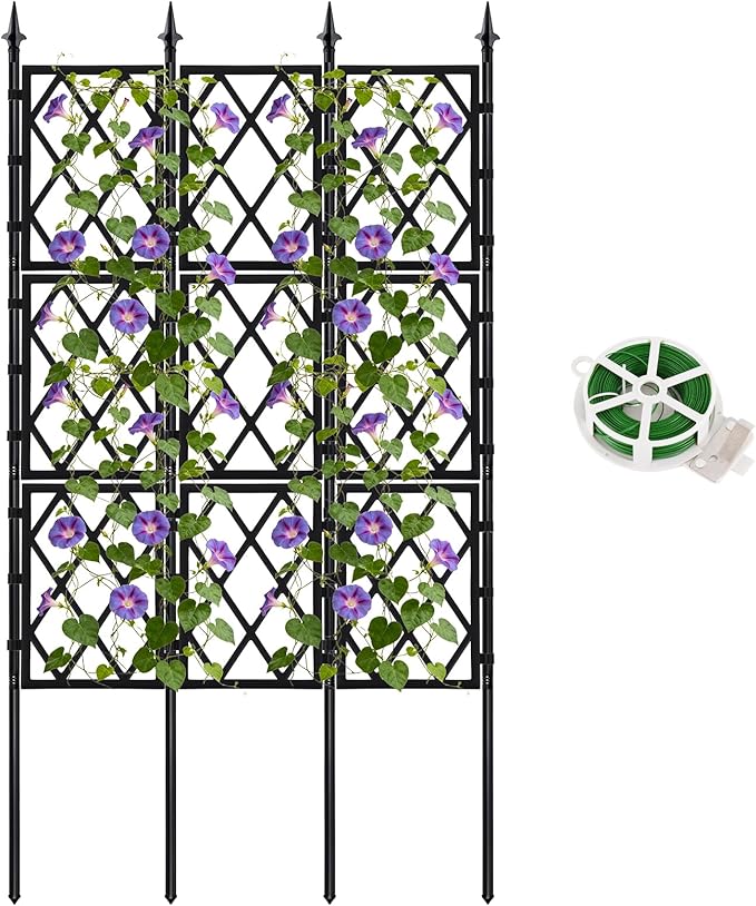 5.25FT Metal Garden Trellis for Climbing Plants Outdoor and Indoor, Black Iron Pipe Support Fence Climbing Plant Frame Wall Trellis with Garden Twist Tie for Ivy Vines Vegetable Flower DEVISEFUN