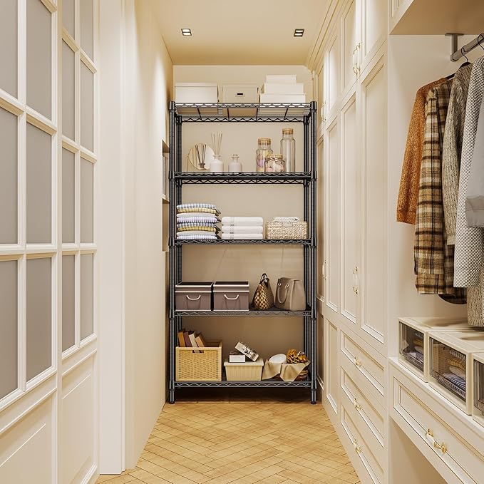 1250 lbs 5 Tier Shelf Metal Storage Shelves Shelving Wire Rack Heavy Duty Closet Organizers for Garage Kitchen Bathroom Laundry Black 13.8" D x 35.4" W x 68.5" H MEIGAOPLASTICANDMETALHKCOLIMITED