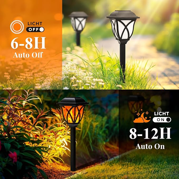 GIGALUMI Solar Lights Outdoor Waterproof, 8 Pack Flickering Flame LED Lights, Garden Decor for Yard, Patio, Landscape, Planter, Walkway GIGALUMI