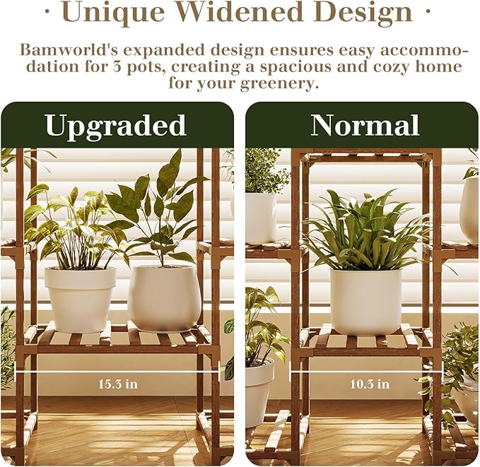 Bamworld Tall Plant Stand Indoor Outdoor Corner Plant Shelf Hanging Plant Holder Wood Flower Stand Plant Decor for Living Room Garden Balcony Patio Bamworld
