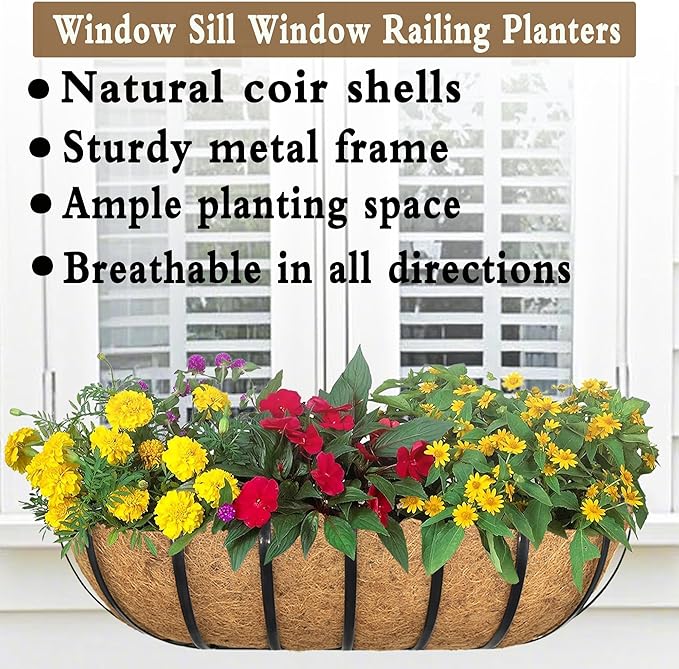 2pack 24-inch Window Sill Window Railing Planters with Cocoa Liner for Outdoor Balconies, Porches, Fences, Patio Railings SMYAXUNW