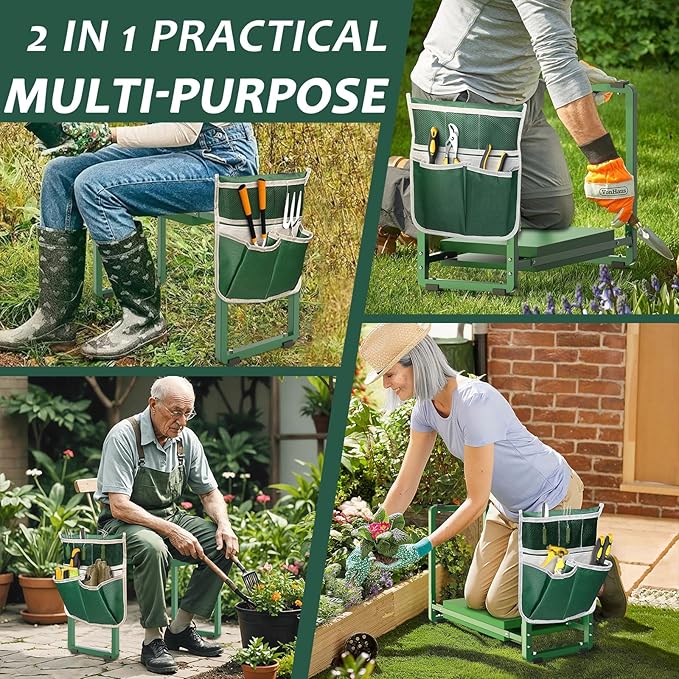 FLINTER Garden Kneeler and Seat, 10.2" Wider Heavy Duty Thick Gardening Bench for Kneeling and Seat - Multifunctional Kneeler Bench, Gardening Gifts for Women, Seniors Grandparents, Green FlinterOfficial