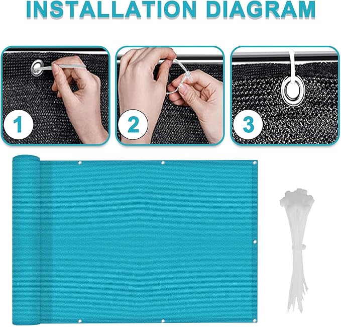 LOVE STORY 3'x10' Turquoise Blue Balcony Screen Privacy Fence Cover -Mesh Privacy Screen UV Protection Weather-Resistant 3 FT Height Shield for Deck, Patio, Backyard, Outdoor Pool, Porch, Railing LOVESTORY