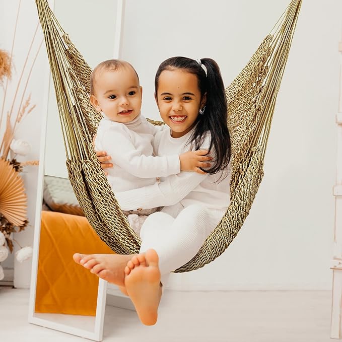 Barydat 2 Pcs Hanging Hammock Chair Boho Swing Chair Indoor Outdoor Cotton Rope Weaving Chair with 40 Inch Detachable Metal Bars for Backyard Living Room Bedroom Garden(Brown) home