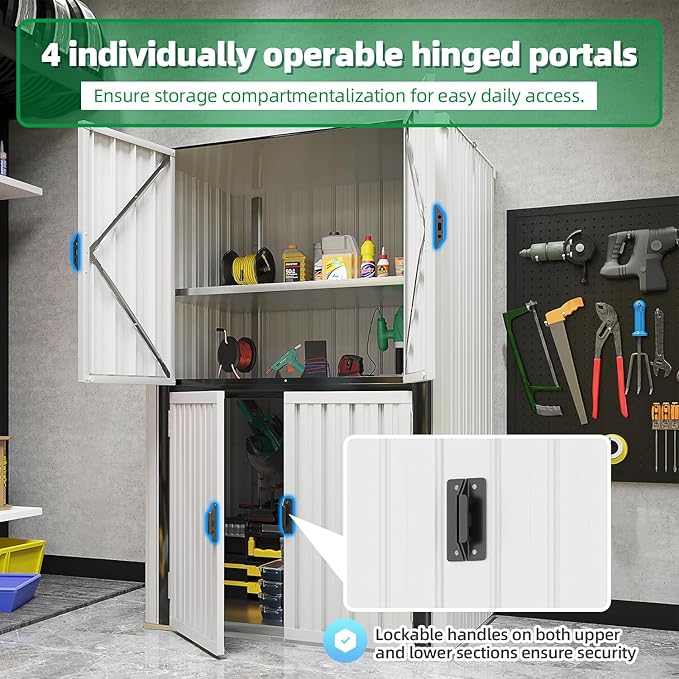 AECOJOY Outdoor Storage Cabinet Waterproof, Large Tall Vertical Outdoor Cabinets Waterproof with Shelves, Lockable Storage Cabinet Metal Storage Shed Weatherproof Garden Sheds & Outdoor Storage White AECOJOY