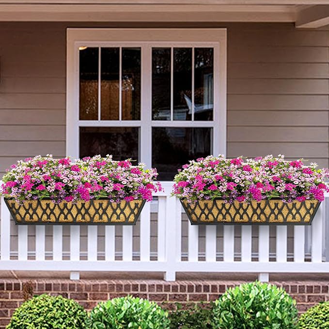 6 Pack 30 Inch Window Boxes Planters Railing Planter Box with Adjustable Brackets for Porch Fence Patio Balcony Hanging Flower Baskets with Coco Liners for Outdoor Garden Decor - Black KarlliuHOMEGARDEN